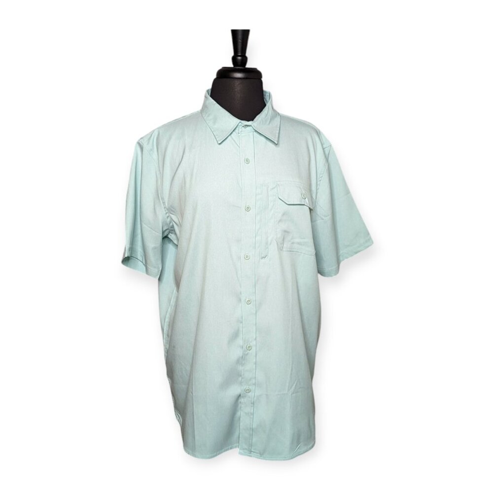 NWT Mountain and Isles Light Teal Short Sleeve Button Front Shirt Size Large